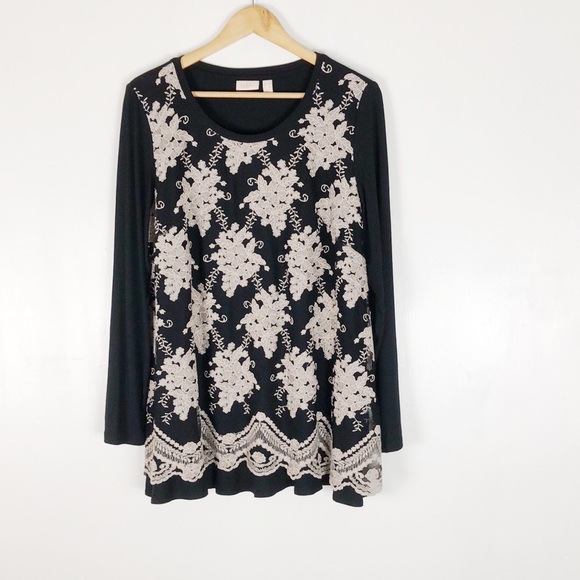 LOGO "As Is" Embroidered Mesh Overlay Tunic Sz L